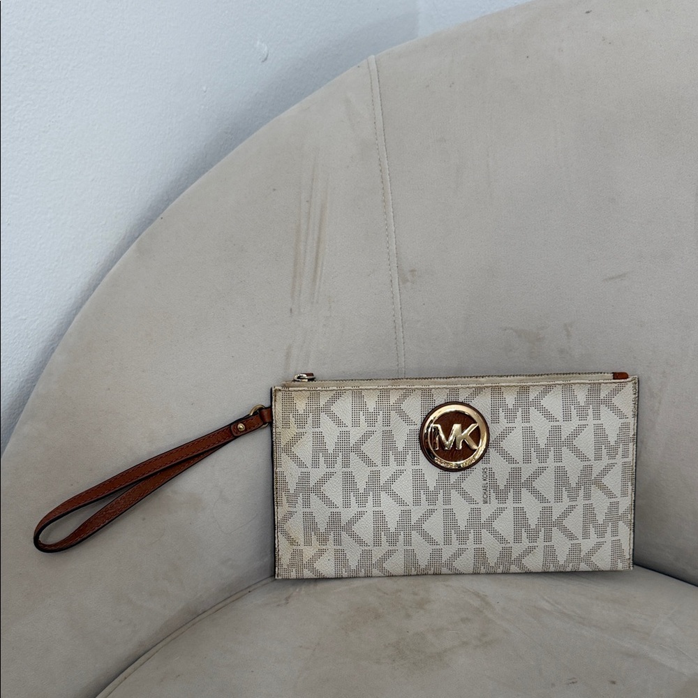 Michael Kors Beige and Brown Wristlet